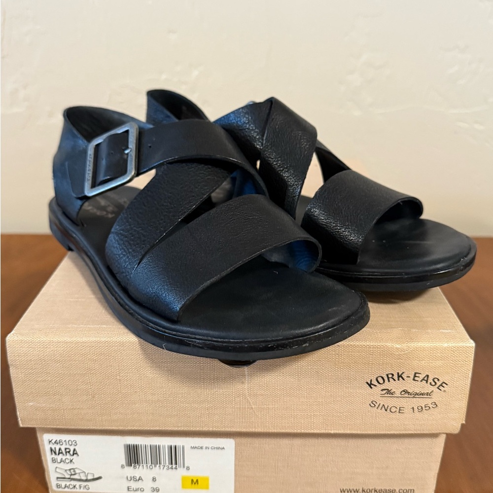 Kork Ease black leather sandals size 8